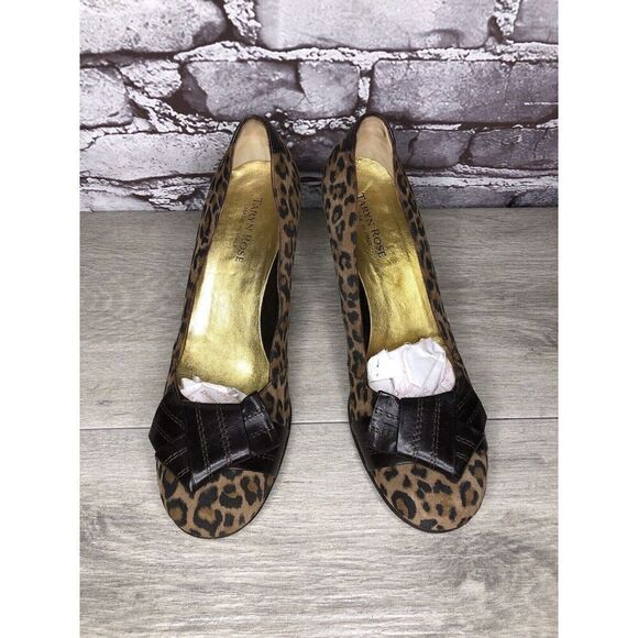 Taryn Rose Leopard Print Brown Bow Peep Toe Heels Shoes Women Sz 9M US/38.5EU - Picture 12 of 16